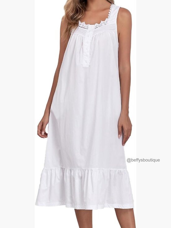 Other - Women's Cotton Sleeveless Nightgown with Pockets Victorian Sleep Dress